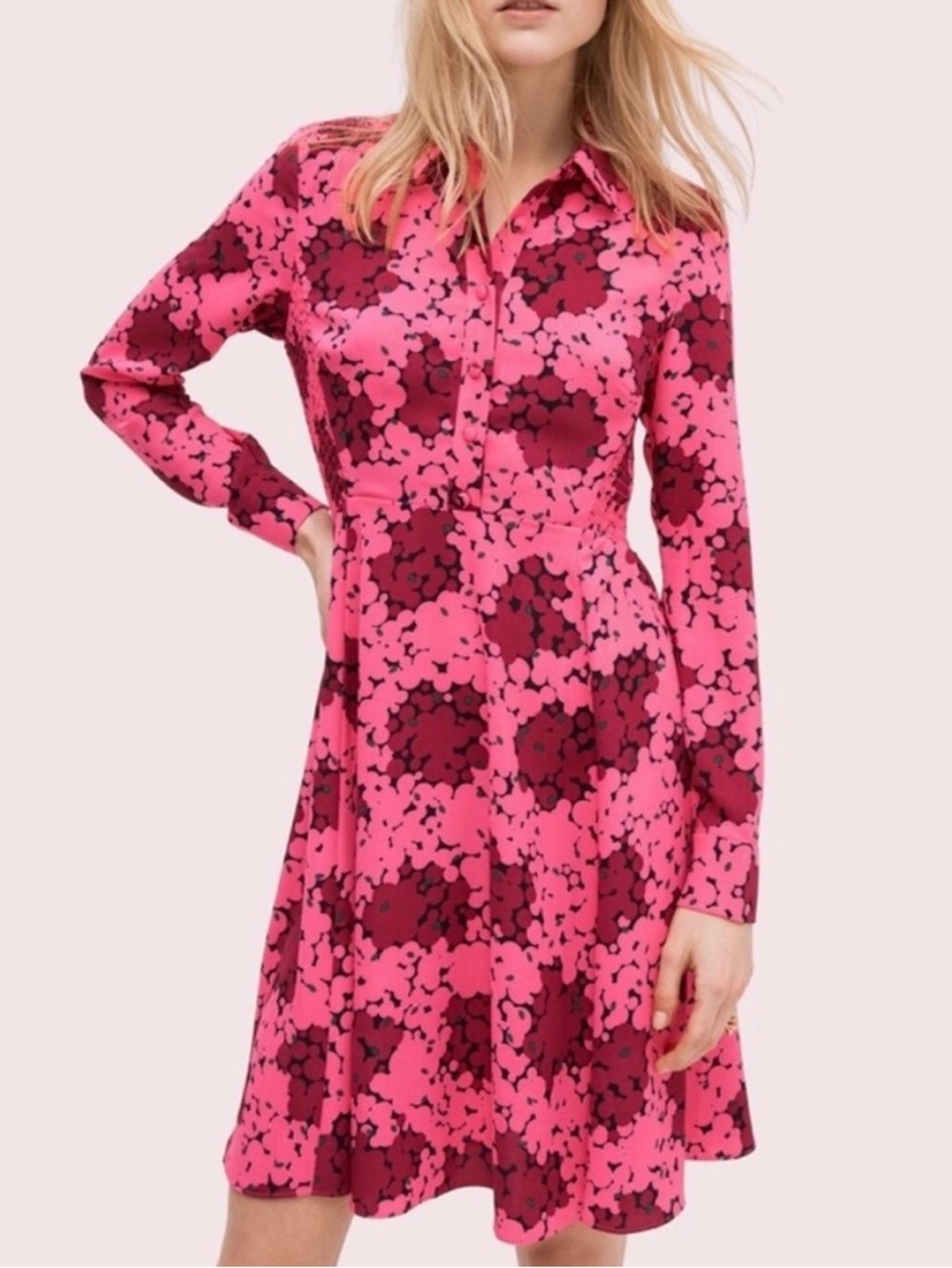 kate spade New York Bubble Dot Smocked Shirt Dress Rhubarb Jam Size 12